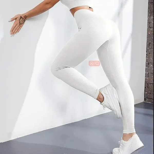 Seamless Knit Yoga Leggings Women Thread Solid Tights Gym Workout Running Stretchy High Waist Hip Liftting Skinny Gym Leggings - Image 5
