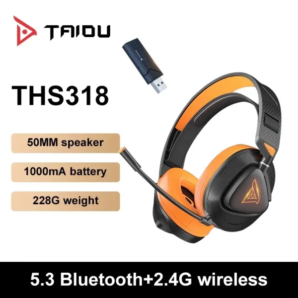TAIDU THS318 Hi-Res Gaming Wireless Headphones Dual Mic Headset Bluetooth 5.3 50mm Driver 2.4G/USB-C/Wired for XBOX PS5 PS4 - Image 9