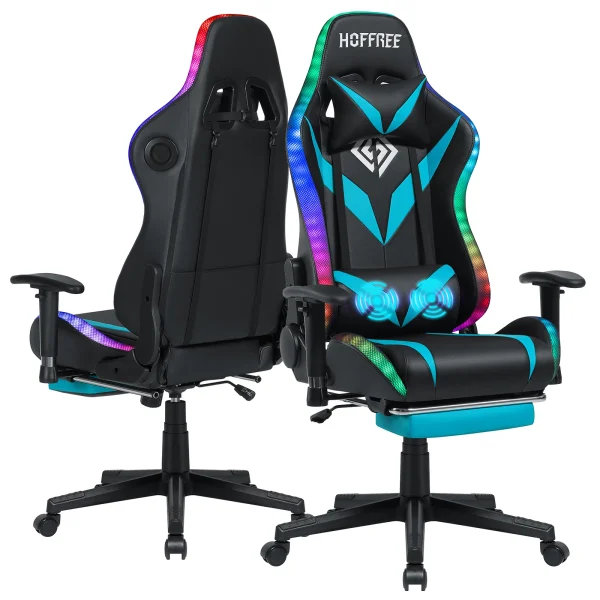 RGB Racing Gaming Chair W/ Speaker Massage Computer Office Chairs with Footrest - Image 11