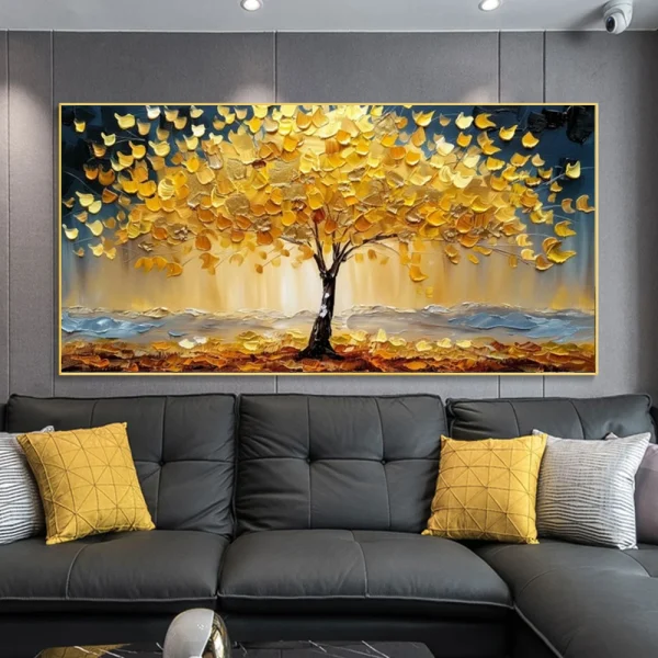 Abstract Golden Tree Prints Oil Painting on Canvas Yellow Life Tree Wall Art Modern Lucky Money Tree Canvas Poster Home Decor - Image 4