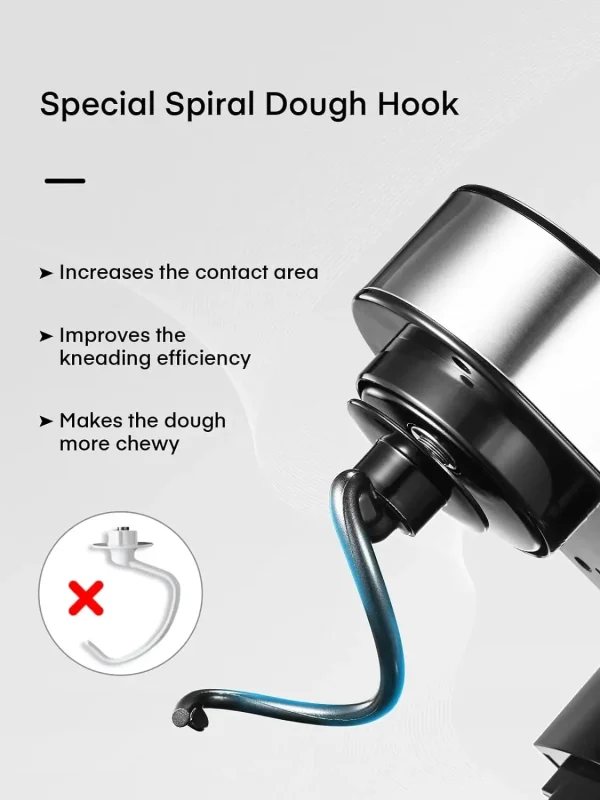 Stand Mixer, 5.8 QT Stainless Steel Mixer with Dough Hook, Mixing Beater, Wire Whip, Dishwasher-safe, 6+P Speeds Tilt - Image 3