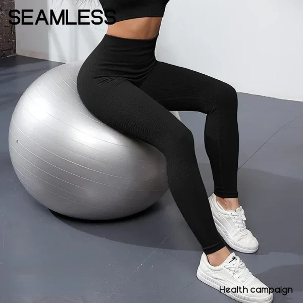 Seamless Knit Yoga Leggings Women Thread Solid Tights Gym Workout Running Stretchy High Waist Hip Liftting Skinny Gym Leggings - Image 2