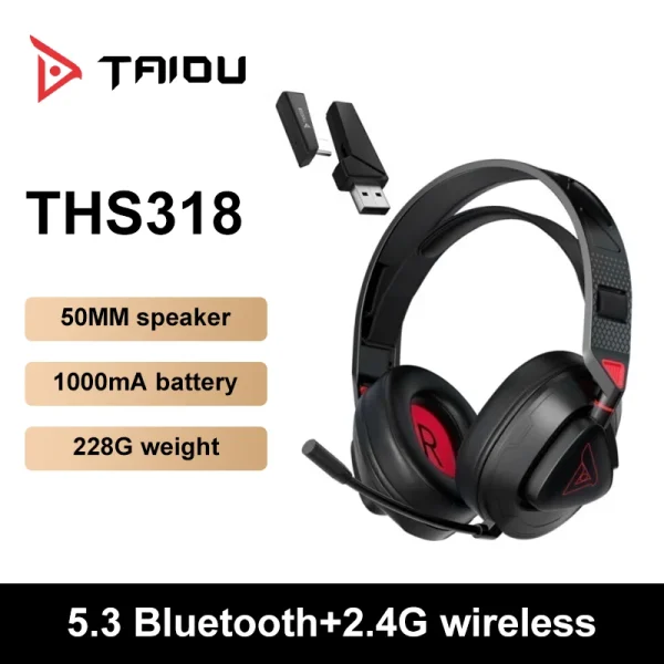 TAIDU THS318 Hi-Res Gaming Wireless Headphones Dual Mic Headset Bluetooth 5.3 50mm Driver 2.4G/USB-C/Wired for XBOX PS5 PS4 - Image 8