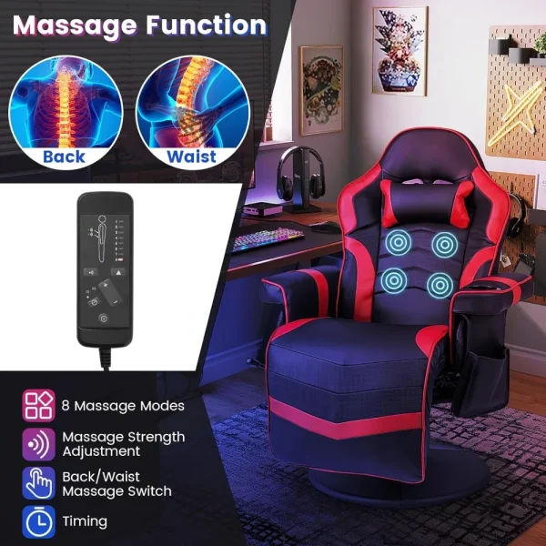 Gaming Chair,Height Adjustable Massage Video Game Chair with Cup Holder, Swivel Office Chair,Racing Style Swivel Gamer Chair Red