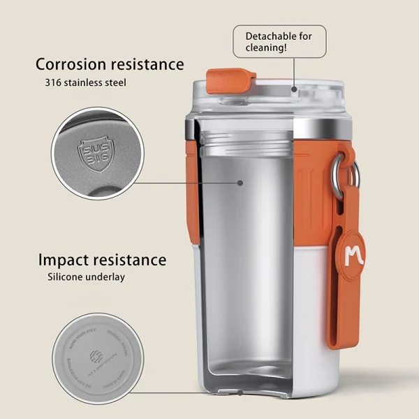 FEIJIAN Stainless Steel Coffee Tumbler Thermos Cup Portable Travel Mug With Lifting Rope Leak-Proof Non-Slip 500ml/400ml - Image 2