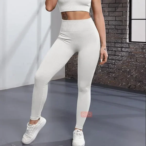 Seamless Knit Yoga Leggings Women Thread Solid Tights Gym Workout Running Stretchy High Waist Hip Liftting Skinny Gym Leggings - Image 4
