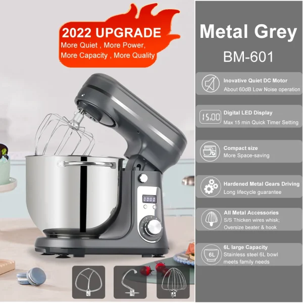 BioloMix Kitchen Food Stand Mixer, Blender, Quiet Motor, Cream Egg Whisk, Whip Dough Kneader, 6-Speed, 1200 W, 6 L, DC - Image 8