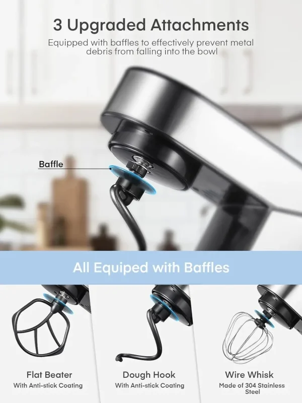 Stand Mixer, 5.8 QT Stainless Steel Mixer with Dough Hook, Mixing Beater, Wire Whip, Dishwasher-safe, 6+P Speeds Tilt - Image 4