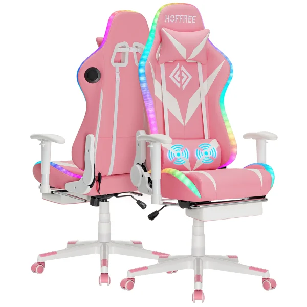 RGB Racing Gaming Chair W/ Speaker Massage Computer Office Chairs with Footrest - Image 8