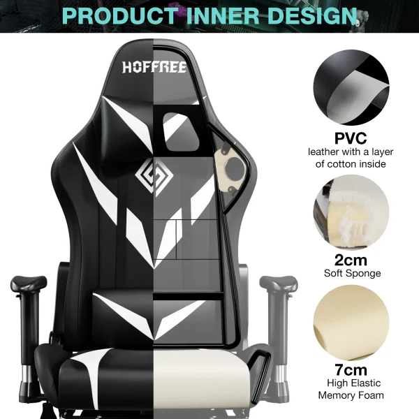 RGB Racing Gaming Chair W/ Speaker Massage Computer Office Chairs with Footrest - Image 4