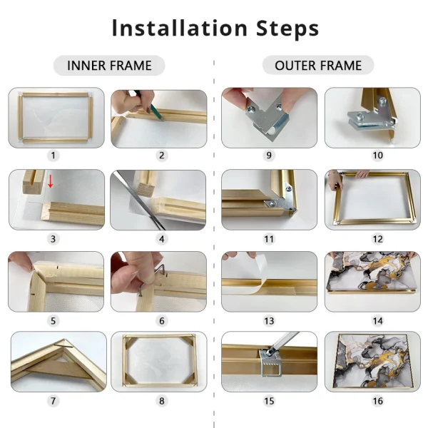 Canvas Floater Frame DIY Kit Metal Gold 50x70 60x90 Large Floating Frames for Wall Print Picture Oil Painting Artwork Home Decor - Image 4