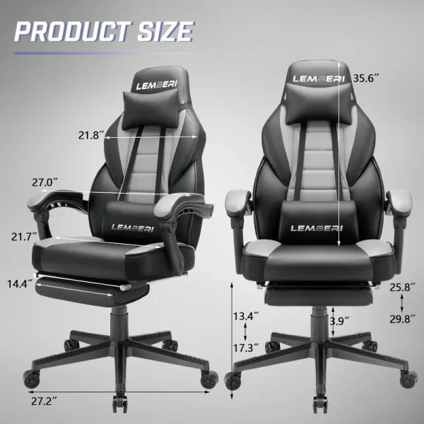 LEMBERI Gaming Chairs with Footrest,Ergonomic Video Game Chairs for Adults,Big and Tall Chair 400lb Weight Capacity - Image 3