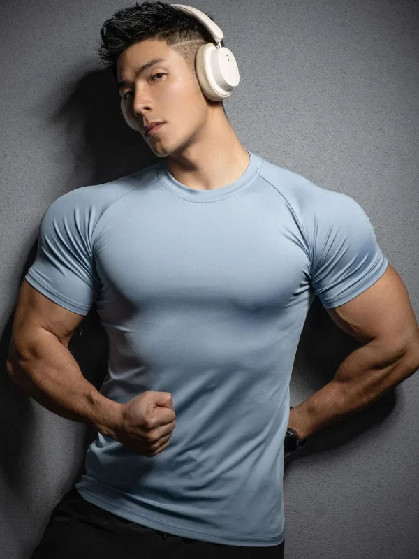 2024 New men's T-shirt Sports leisure running gym exercise training elastic quick drying short sleeve T-shirt men's top - Image 7