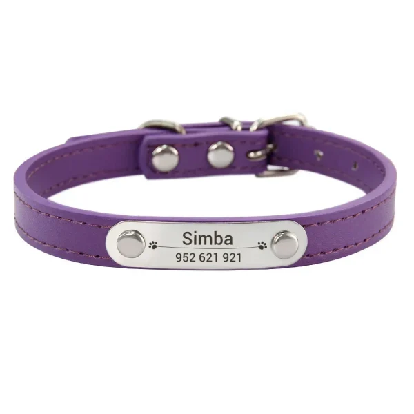 Personalized Dog Collar Name Carved ID Anti-lost Solid PU Leather Collar For Small Medium Large Dogs Puppy Cat Pet Supplies Pink - Image 12