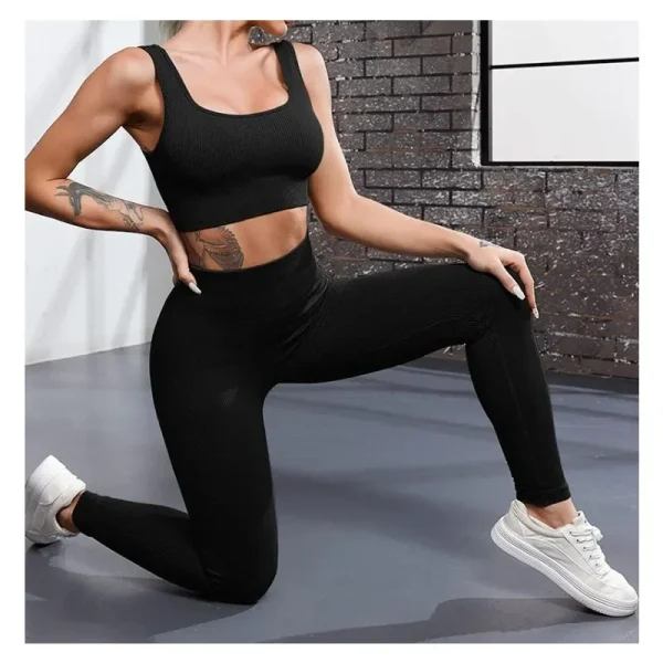 Seamless Knit Yoga Leggings Women Thread Solid Tights Gym Workout Running Stretchy High Waist Hip Liftting Skinny Gym Leggings - Image 3