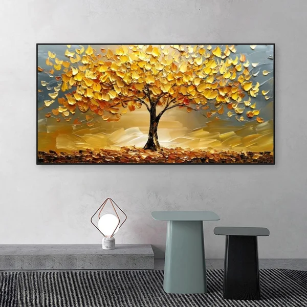 Abstract Golden Tree Prints Oil Painting on Canvas Yellow Life Tree Wall Art Modern Lucky Money Tree Canvas Poster Home Decor - Image 5