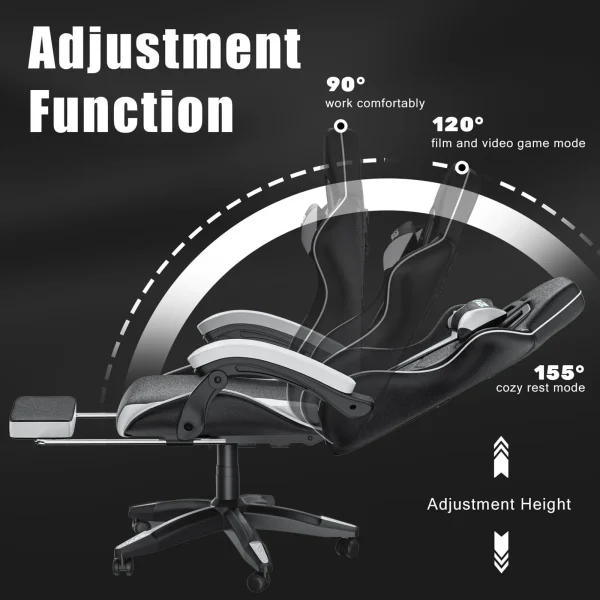 Gaming Chair with Footrest Gamer Chairs Ergonomic with Lumbar Cushion Headrest Gaming Chair Height Adjustable Computer Chair - Image 4