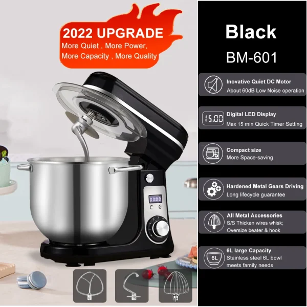 BioloMix Kitchen Food Stand Mixer, Blender, Quiet Motor, Cream Egg Whisk, Whip Dough Kneader, 6-Speed, 1200 W, 6 L, DC - Image 9