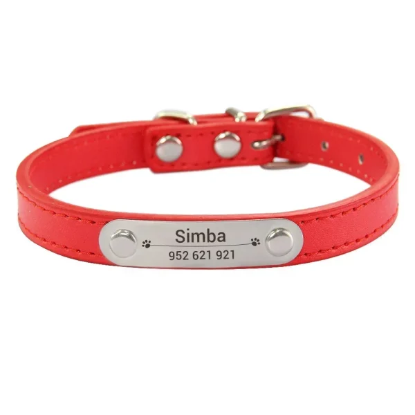 Personalized Dog Collar Name Carved ID Anti-lost Solid PU Leather Collar For Small Medium Large Dogs Puppy Cat Pet Supplies Pink - Image 22