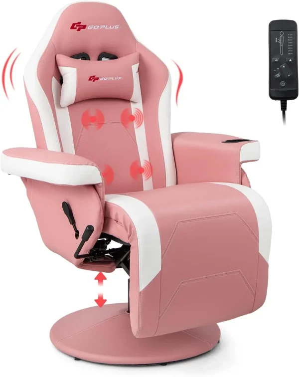 Gaming Chair,Height Adjustable Massage Video Game Chair with Cup Holder, Swivel Office Chair,Racing Style Swivel Gamer Chair Red - Image 9