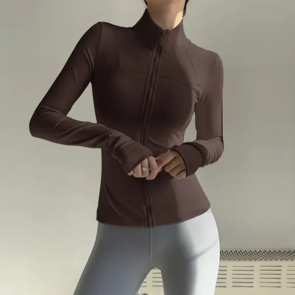 Women Zip Fitness Clothes Long Sleeve Sports Jacket Gym Clothes Woman Yoga Shirt Quick Dry Top Sunscreen Sportswear Yoga Clothes - Image 6