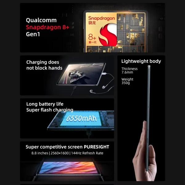 Global Rom Lenovo Pad LEGION Y700 2023 Snapdragon 8+ 12GB 256GB 2K 144Hz Display Screen ZUI15 WIFI Gaming Tablet PC Tab Tablet - Image 2