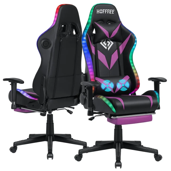 RGB Racing Gaming Chair W/ Speaker Massage Computer Office Chairs with Footrest - Image 12