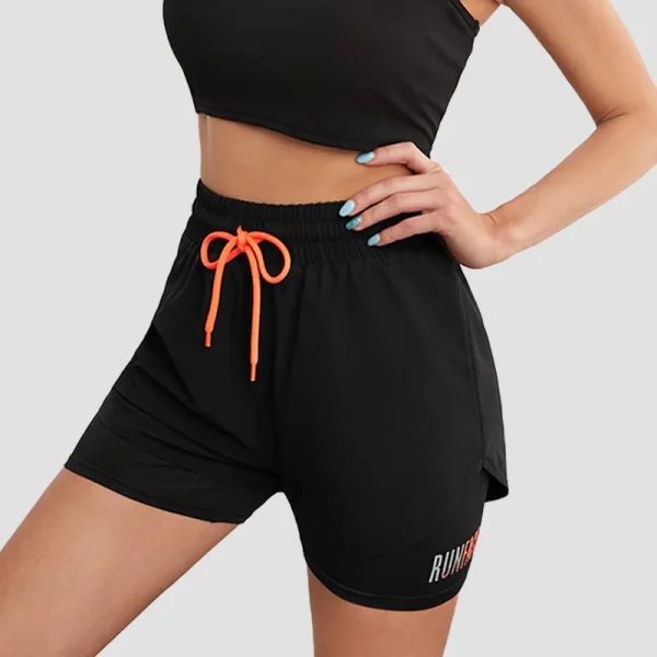 Mermaid Curve Breathable Letter Graphic 2 In 1 Sport Shorts Women Quick Dry Running Short Drawstring Waistband Fitness Hot Pants - Image 7