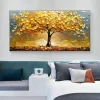 Abstract Golden Tree Prints Oil Painting on Canvas Yellow Life Tree Wall Art Modern Lucky Money Tree Canvas Poster Home Decor - Image 3