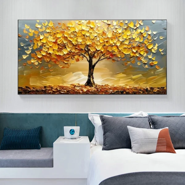 Abstract Golden Tree Prints Oil Painting on Canvas Yellow Life Tree Wall Art Modern Lucky Money Tree Canvas Poster Home Decor - Image 3