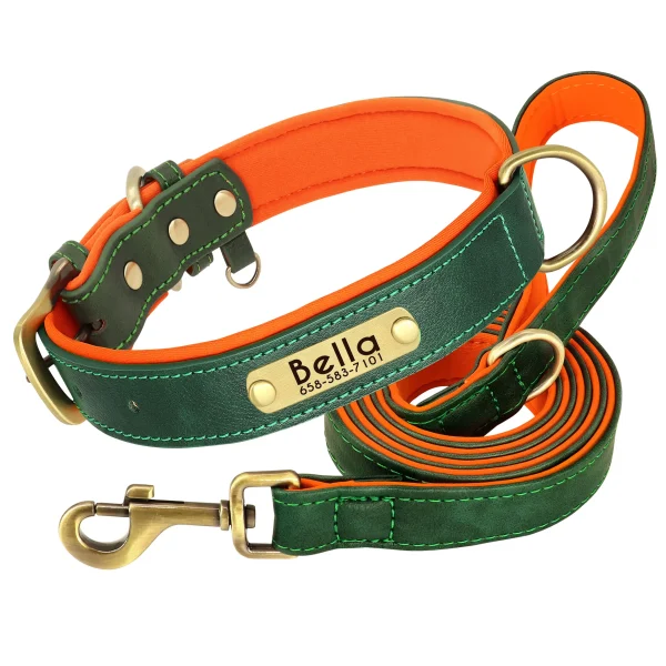Customized Leather Dog Collar Leash Set Soft Padded Leather Collar For Small Medium Large Dogs With Free Engraved Nameplate - Image 8