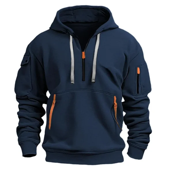 Autumn winter men's leisure sports multi-zip arm pocket hoodie jumper hoodie - Image 2