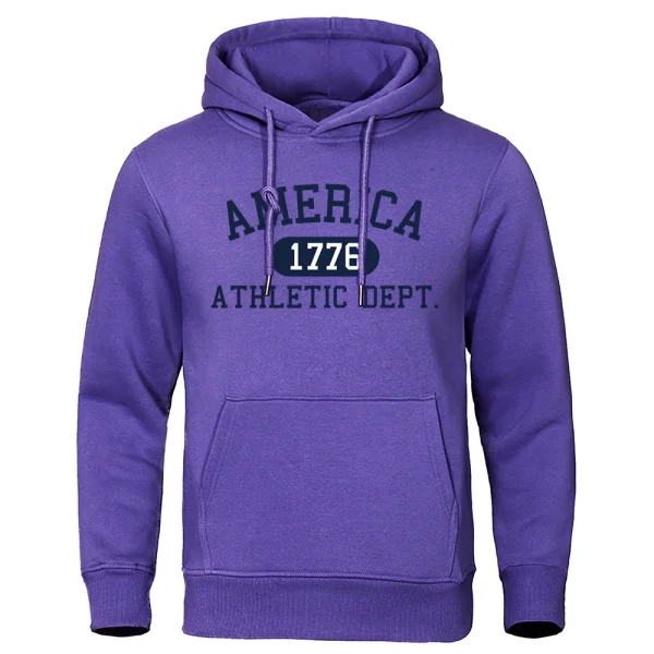 America 1776 Athletic Dept Letter Print Mans Hoodies Pocket O-Neck Sweatshirt Autumn Soft Sweatshirt Casual Loose Man Clothing - Image 3