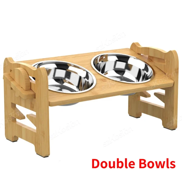 Elevated Dog Bowls Bamboo Tilted Adjustable Dogs Feeder Stand with Stainless Steel Food Bowls for Puppies Cats Pet Accessories - Image 7