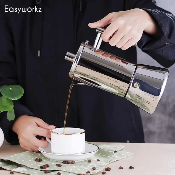 Easyworkz Diego Stovetop Espresso Maker Stainless Steel Italian Coffee Machine Maker 4Cup 6.8 oz Induction Moka Pot - Image 3