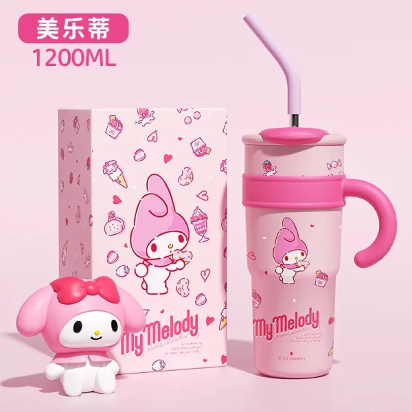 1200ml Sanrio Thermos Bottle Cold Ice Cute Hello Kitty Kuromi Cinnamoroll Melody Stainless Steel Water Bottle Tumbler Straw Gift - Image 10