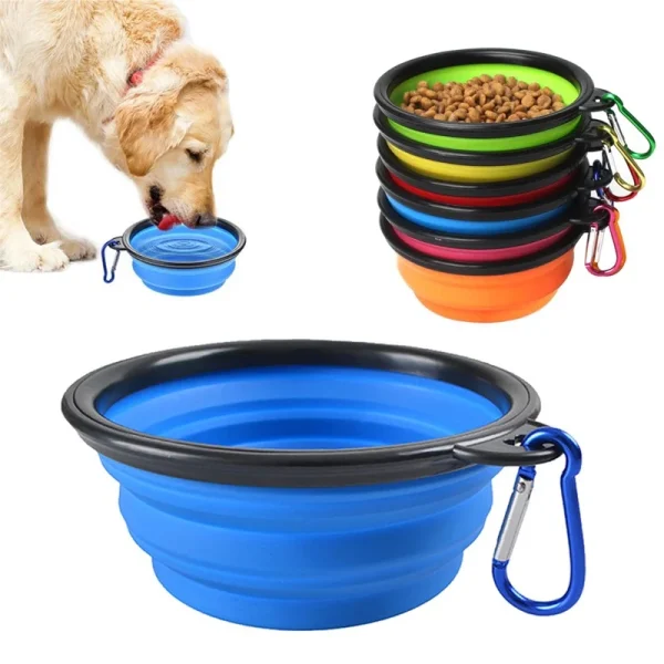 Folding Portable Silicone Dog Feeder Bowl 2 In 1 Pet Dispenser Outdoor Travel Dog Cat with Carabiner Bottle Food Water Container - Image 3