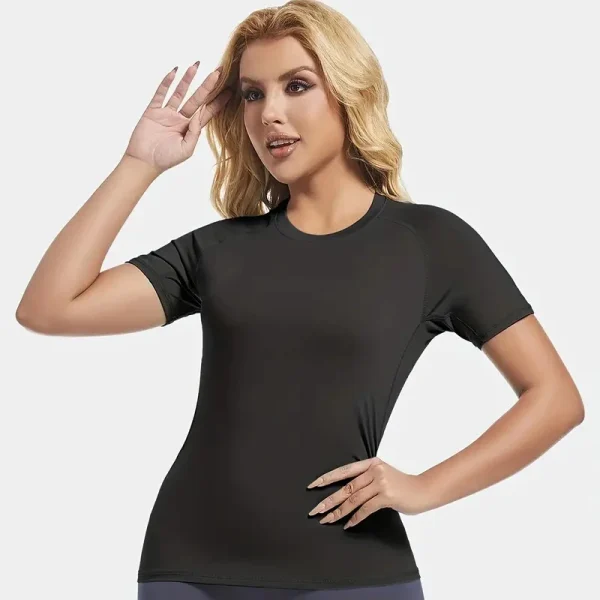 Women's Compression Shirt Short Sleeve Athletic Yoga Running T-Shirt Summer Gym Workout Quick Dry Stretchy Tees Tops Baselayer - Image 4