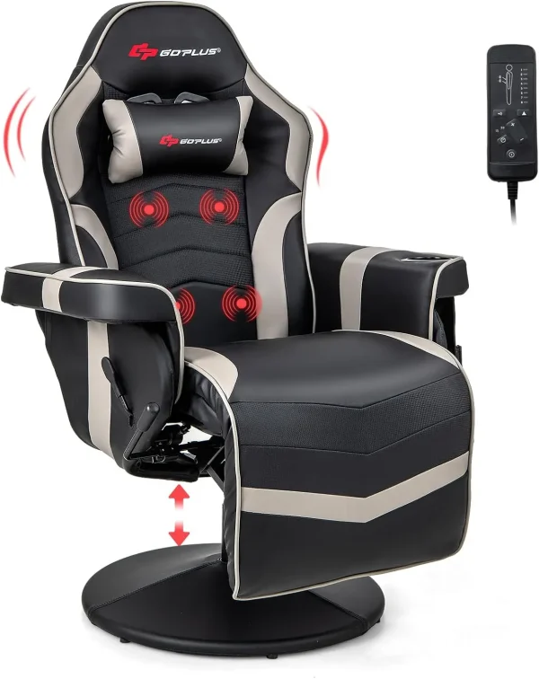 Gaming Chair,Height Adjustable Massage Video Game Chair with Cup Holder, Swivel Office Chair,Racing Style Swivel Gamer Chair Red - Image 8