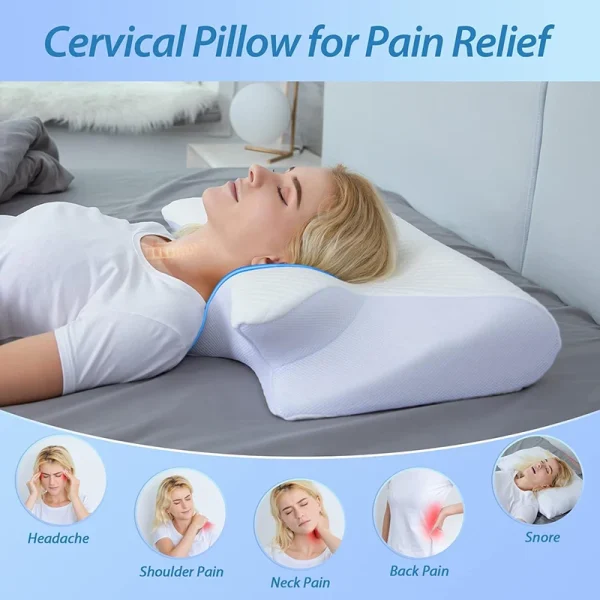 1pc Memory Foam Cervical Pillow, 2 in 1 Ergonomic Contour Orthopedic Pillow for Neck Pain, Contoured Support Pillows,Neck Pillow - Image 5