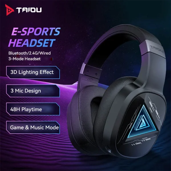 TAIDU THS320 Wireless Gaming headset 3-Mode headphone Bluetooth/2.4G/USB/USB-C With Mic 50mm Big earmuffs Low-Latency