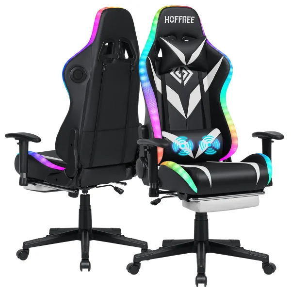 RGB Racing Gaming Chair W/ Speaker Massage Computer Office Chairs with Footrest - Image 10